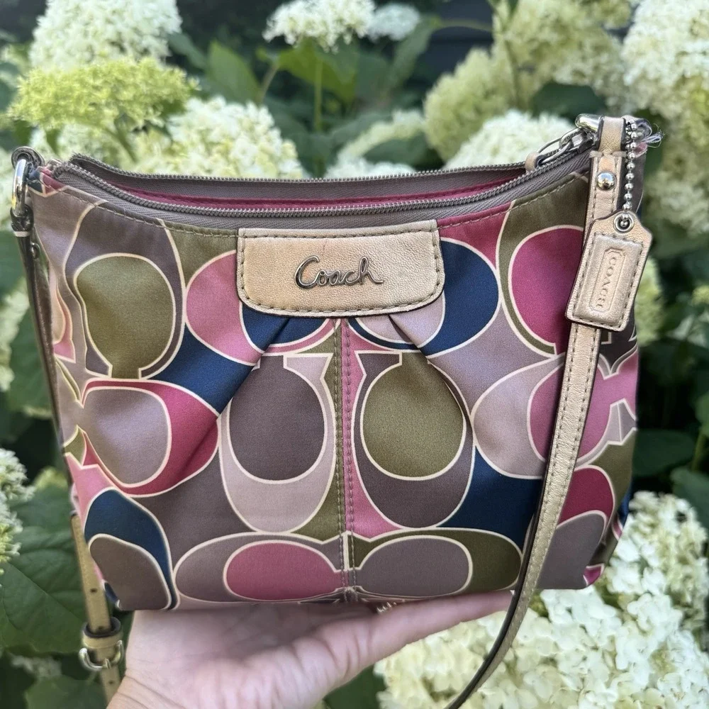 Coach Multicolor Logo Zip Crossbody Bag Detachable Strap Silver Hardware